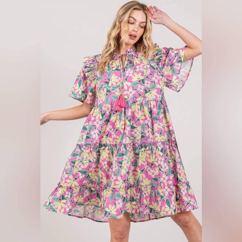 Floral Ruffle Short Sleeve Dress